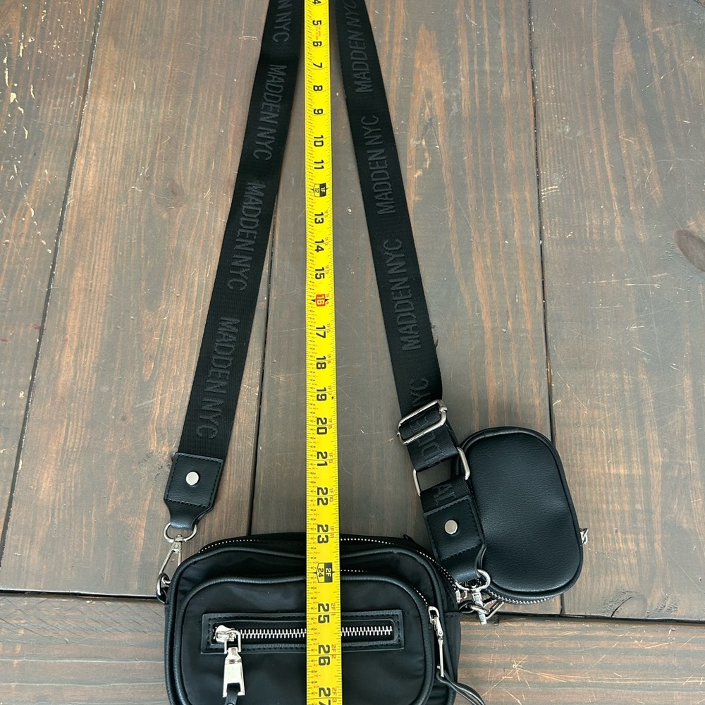 Women's Madden NYC Nylon black Belt Bag crossbody bag w/ mini pouch‎ - Picture 11 of 13